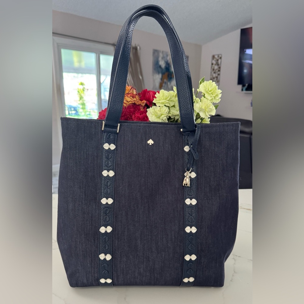 Kate Spade Dark Blue Tote with White Accents